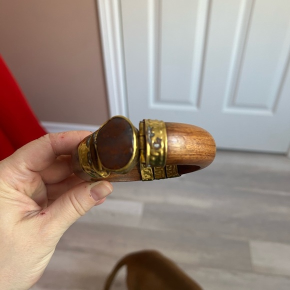 4/$100 tribal Wood and Gold-Tone Bangle with Jasper Stone 🎁 - Picture 3 of 7